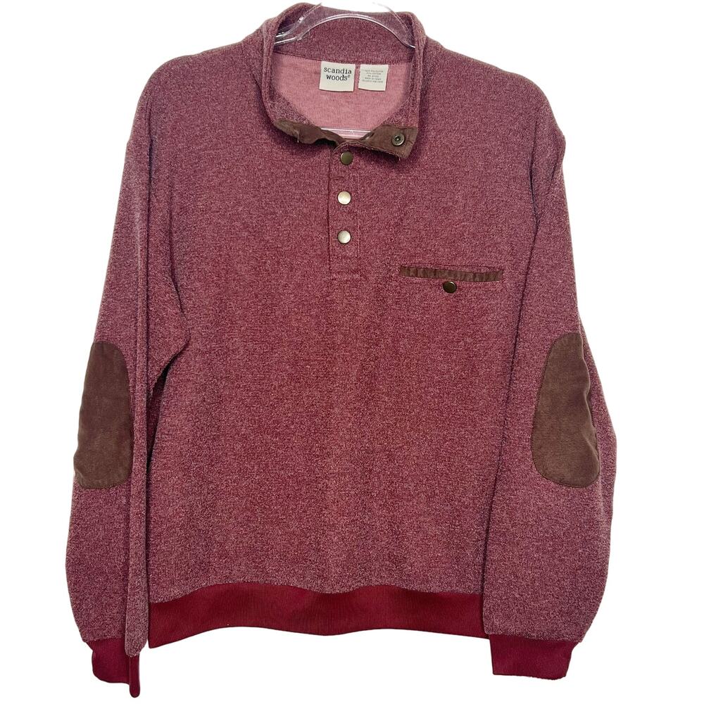 SCANDIA WOODS Elbow Patch Pullover Polo Sweater Relaxed Fit Burgundy Size Medium